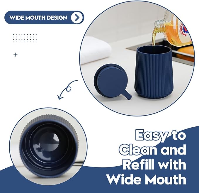 YAUKPH Striped Liquid Hand Soap Dispenser Navy Blue | with Leak-Proof Pump for Bathroom and Kitchen Countertop 11oz