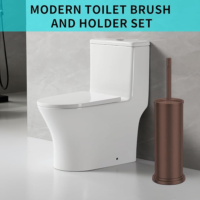 Stainless Steel Toilet Brush and Holder Set,Toilet Bowl Brush and Holder | Bronze Heavy Duty Toilet Brush for Bathroom with Long Handle,Removable Inner Bowl and Splash Protection,Deep Cleaning