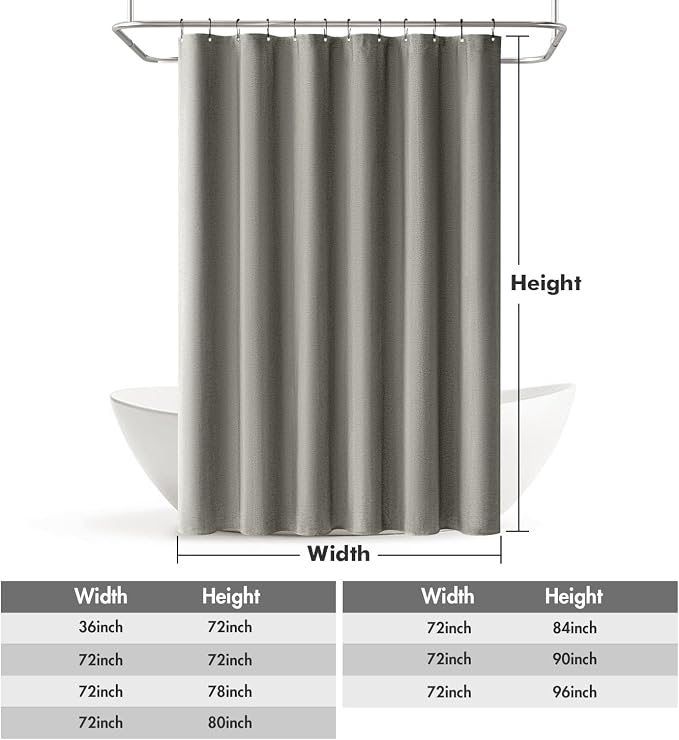 MIULEE 72 x 84 Extra Long Linen Shower Curtain Grey 12 Metal Hooks | Washable, Fabric Shower Curtain, Waterproof Neutral Thick Cloth Shower Curtain, Bathroom Hotel Bathtub