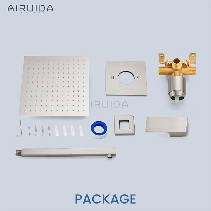 Airuida Shower Faucet Set,12 Inch Shower Valve Kit,Brushed Nickel | Male Threads,Rough-in Valve Shower Trim Kit,Single Handle Control Shower Set