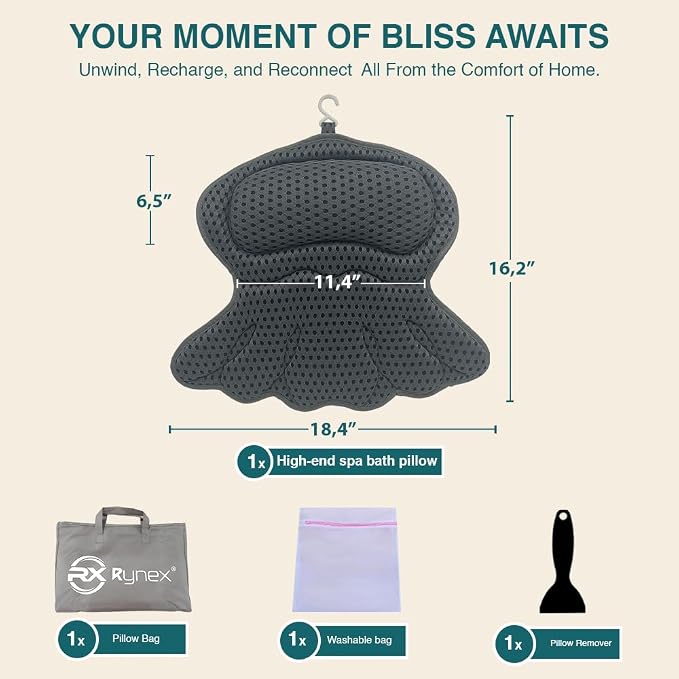 Bath Pillows for Tub, Bath Pillow Luxury Bathtub Pillows for Head and Neck Support - With 4D Air Mesh Fabric & Strong 6 Suction Cups, Tub Pillow For Bathtub, Bath Accessories & Spa Gifts For Women Men