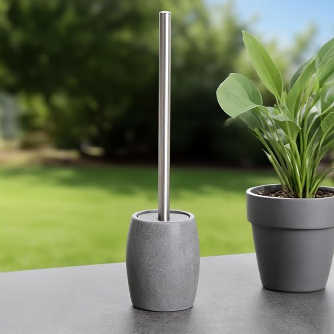 Clasin Home Toilet Bowl Brush and Holder with Stainless Steel Long Handle, Toilet Scrubber Brush with Durable Base, 360° Deep Cleaning Bristles for Bathroom, Compact Set for Small Space (Gray)
