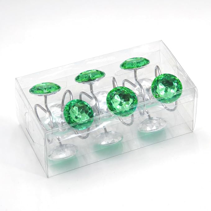 Crystal Diamond Round Shower Curtain Hooks Rings for Bathroom,Green,12PCS | Acrylic Decorative Rhinestones Bling Shower Hooks Rings,for Bathroom Curtains Rod,Gem Metal Rust Proof Shower Hangers