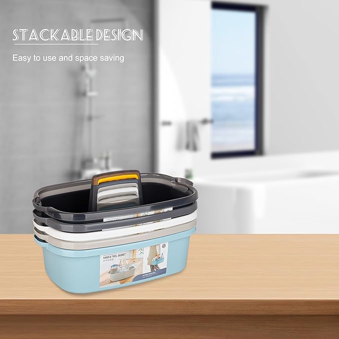 Large Cleaning Supplies Caddy Portable Shower Caddy Basket Clear Grey 2Pk | Sturdy Supply Organizer with Handle Plastic Bucket Tool Storage for Bathroom Bedroom Kitchen Garden College Dorm Essentials