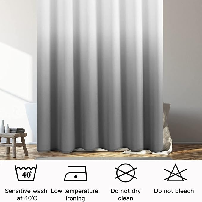 Long Grey Shower Curtain 78 Inch Length Gray and White Ombre Stylish Morden Decorative Shower Curtains for Teenager Boy Men Bathroom Hotel Spa Luxury with Hooks, 72x78
