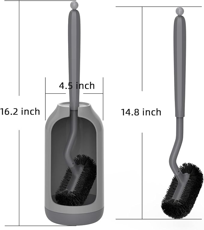 HAMITOR Toilet Bowl Brush Holder Set, Dead Corner S-Shaped Bristle Scrubber | Curved Bristles Clean under Rim and Corners, Ventilated Holder Dries Fast, Long Ergonomic Handle, Soft Grip, Saves Space, Rv