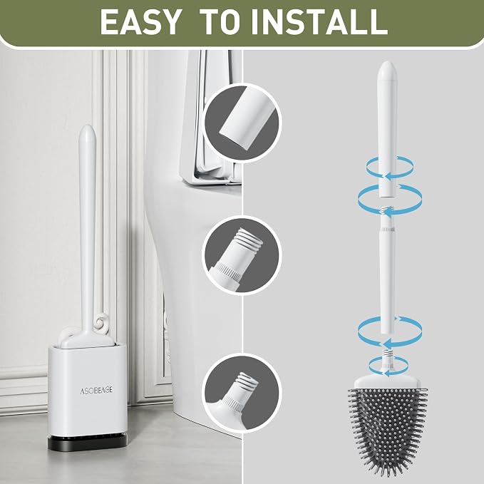 Deep Cleaner Toilet Brush: Silicone Toilet Brush with No-Slip Long Plastic Handle and Flexible Bristles, Quick Drying Holder Set for Toilet(White)