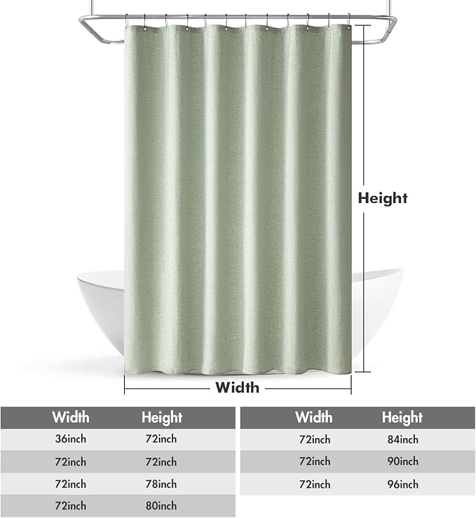 MIULEE 72 x 84 Extra Long Linen Shower Curtain Sage Green 12 Metal Hooks | Washable, Fabric Shower Curtain, Waterproof Neutral Thick Cloth Shower Curtain, Bathroom Hotel Bathtub