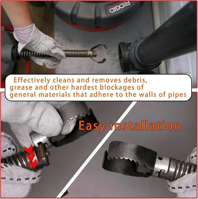 3-Piece Drain Auger Attachment Set 1-3/16" (30MM) for 4"-8" Pipe Cleaning – Includes Spiral Cutter, Grease Cutter, and Pin Key, Compatible with 1-1/4”,6/5” and 1-1/2”Cable