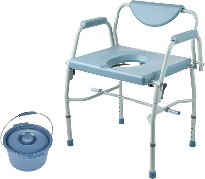 VEVOR Raised Toilet Seat, Adjustable Height with 5 Levels, Drop-Arm Design, Detachable Backrest, 7L Easy-Clean Bucket, Quick Assembly, Support up to 1000lbs, Ideal Bedside Commode for Elderly & Adults