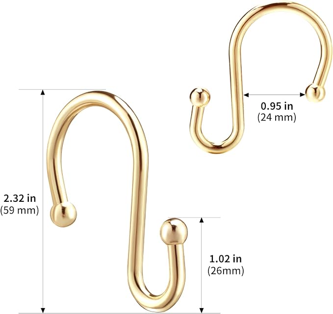 Gold Shower Curtain Rings Hooks, Set of 12 CHICTIE Decorative Shower Curtain Hooks, Premium Metal Rust Resistant S Shaped Hooks Hangers for Bathroom Curtains,Clothing, Towels, etc