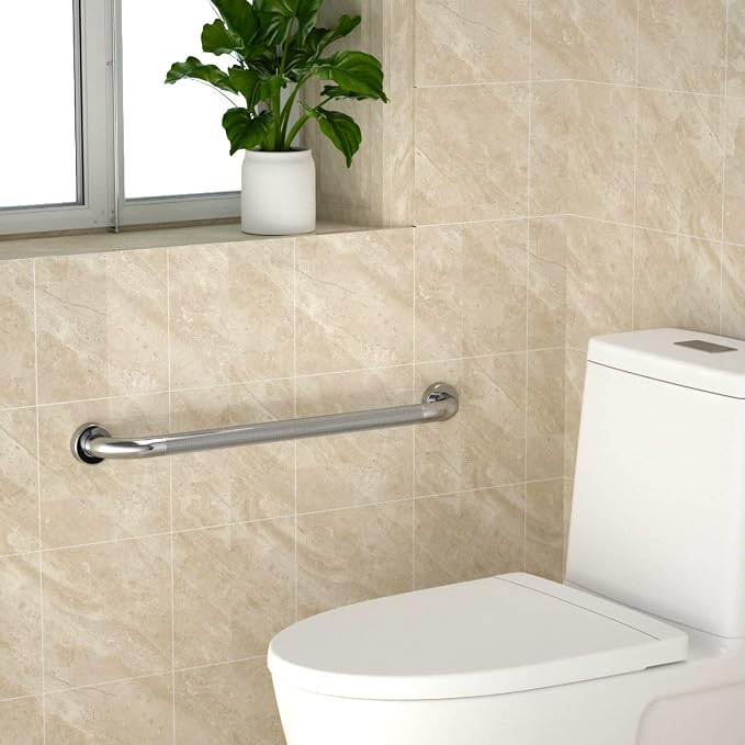 Anti Slip Shower Grab Bar 24 Inch,Chrome Stainless Steel Bath Grab Bar | 2 Packs Knurled Bathroom Safety Rail, Shower Handrail Support, Handicap Elderly Balance Assist Handles-1.25" Diameter