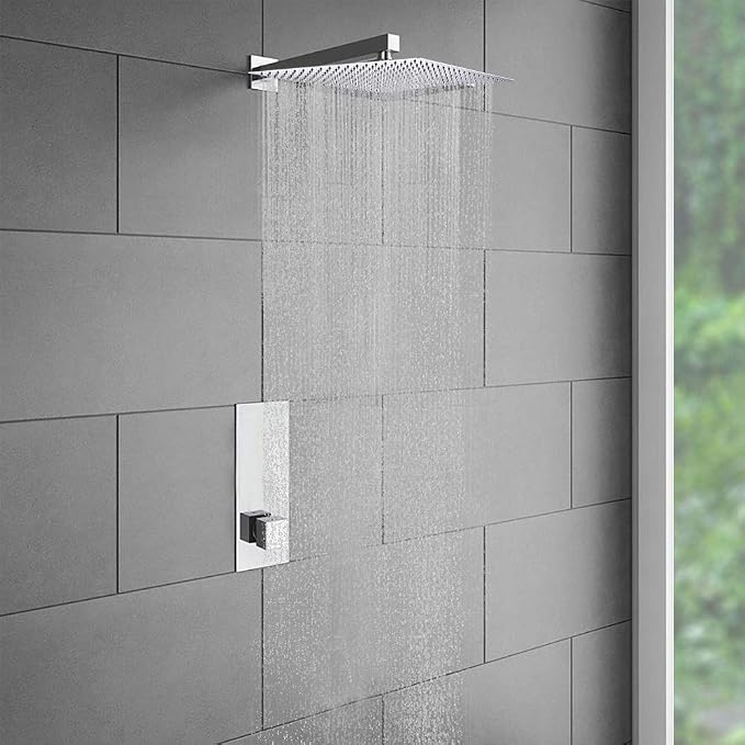 NearMoon Rain Shower Head, High Flow Stainless Steel Square Rainfall Shower, Waterfall Bath Shower Body Covering, Ceiling or Wall Mount (16 Inch, Chrome Finish)