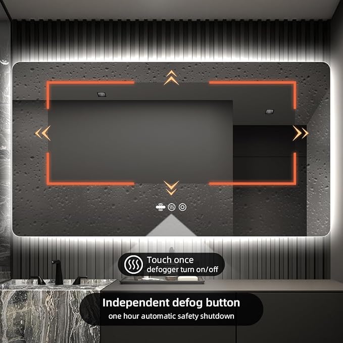 42" x 36" LED Bathroom Mirror with Lights - Motion Sensor | Smart Backlit Mirror, Anti-Fog, 3-Color Stepless Dimmable Lighted Mirror, Memory Function, Rounded-Corner Rectangle, CRI≥93