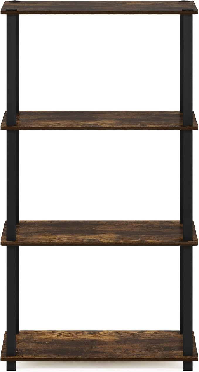 Furinno TURN-S-TUBE Storage Shelves, 4-Tier Book Shelf, Corner Shelf, Toolless Open Shelves, for Organization and Storage, Living Room, Garage, Home Office, Amber Pine