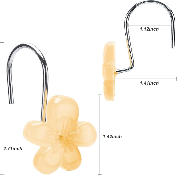 Cute Flower Shower Curtain Hooks, Glow in The Dark, Pretty Floral Themed Elegant Bathroom Decor, Yellow