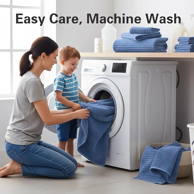 6 Piece Bath Towel Set, 40"x80" Oversized Bath Sheets, Blue | Microfiber, Quick Dry, Highly Absorbent, Towels for Bathroom, 2 Extra Large Bath Towels, 2 Soft Hand Towels, 2 Washcloths