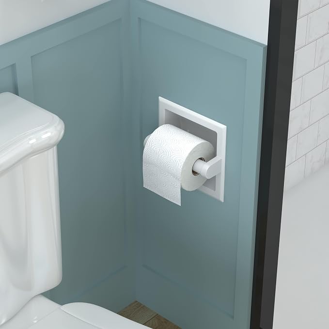 FORIOUS Recessed Toilet Paper Holder for Mega Rolls, White | Stainless Steel Tissue Roll Holder Wall Mount for Bathroom Space-Saving Design, in Wall Toilet Paper Dispenser Insert