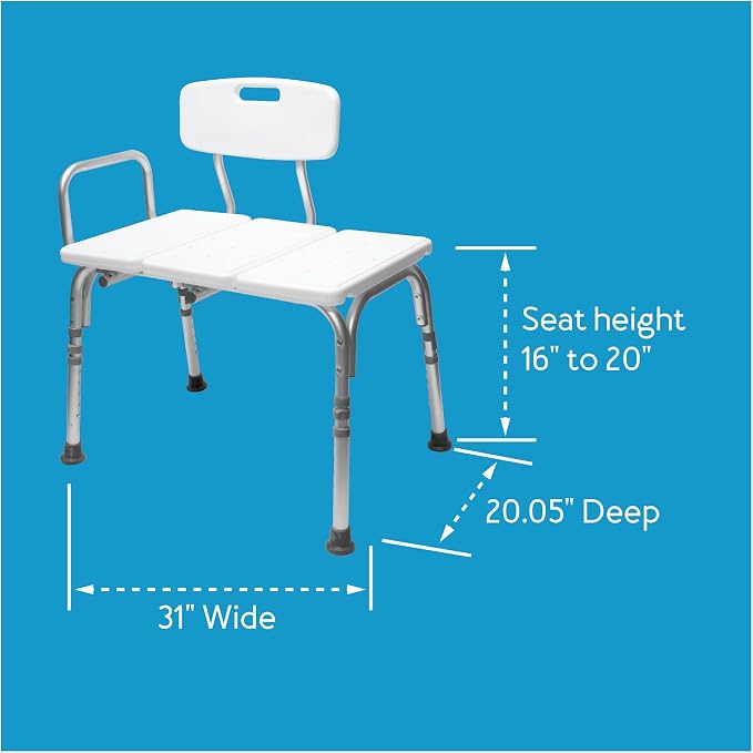 Carex Shower Bench and Shower Chair For Elderly and Disabled with Height Adjustable Legs, Tub Bench Converts to Right or Left Hand Entry, Shower Chair For Bathtub