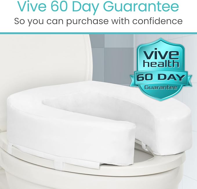 Vive Toilet Seat Riser Cushion for Seniors - Fits All Toilet Seats | Raised Toilet Seat with High-Density Foam for Elongated & Standard - Cushioned & Padded - Elevated Medical Handicap Lifter