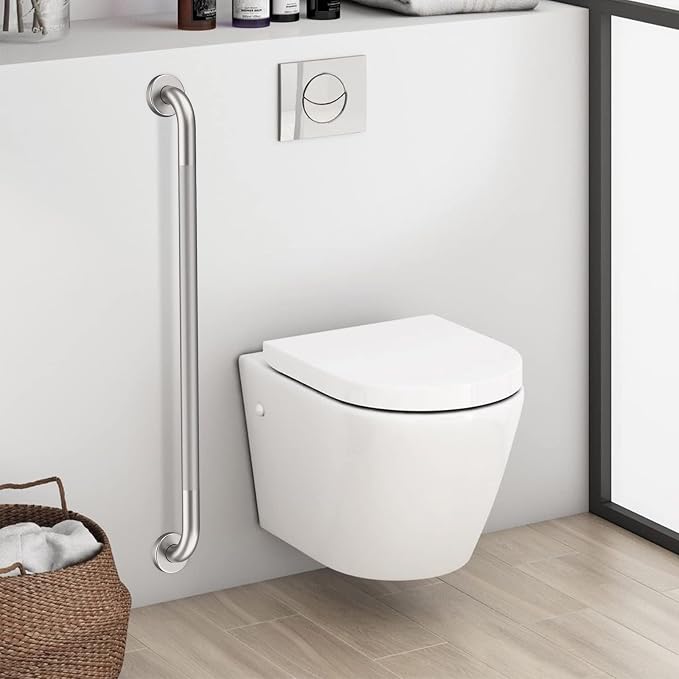36 Inch Anti Slip Shower Grab Bar, Munzong Satin Brushed Nickel Bathroom Grab Bar, Knurled Bathroom Balance Bar,Safety Hand Rail Support Handicap Elderly Injury Senior Assist Bath Handle | Wall Mount Knurled Bathroom Balance Bar Safety Hand Rail Suppor...