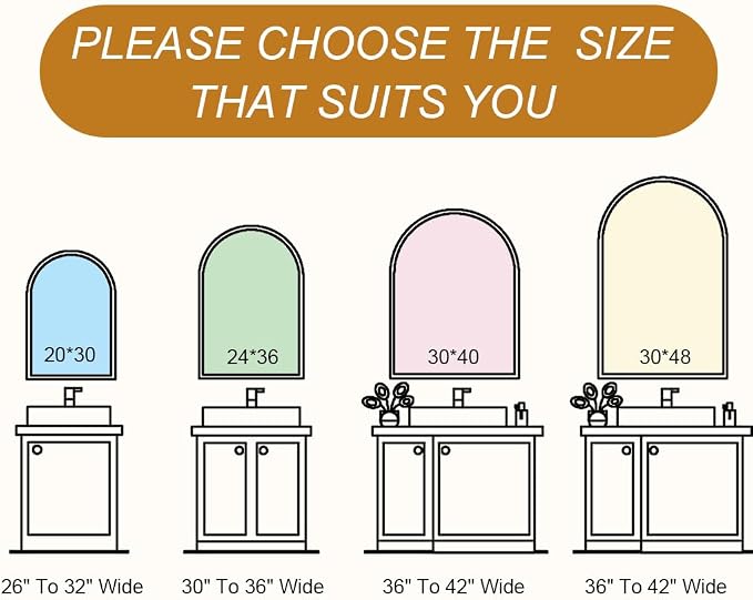 20x30 Inch Gold Framed Arched LED Mirror for Bathroom,3 Color | ETL Listed,Anti-Fog,3000K/4500K/6000K Dimmable,Horizontal & Vertical,Wall Mounted,Memory Function,Ideal for Bathroom,Vanity