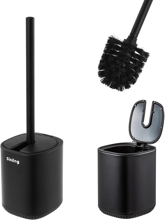 Toilet Brush and Holder Set Toilet Bowl Brush Stainless Steel Automatic Open lid Toilet Bowl Cleaner Brush with Durable Bristle Head Toilet Cleaning Brush for Bathroom