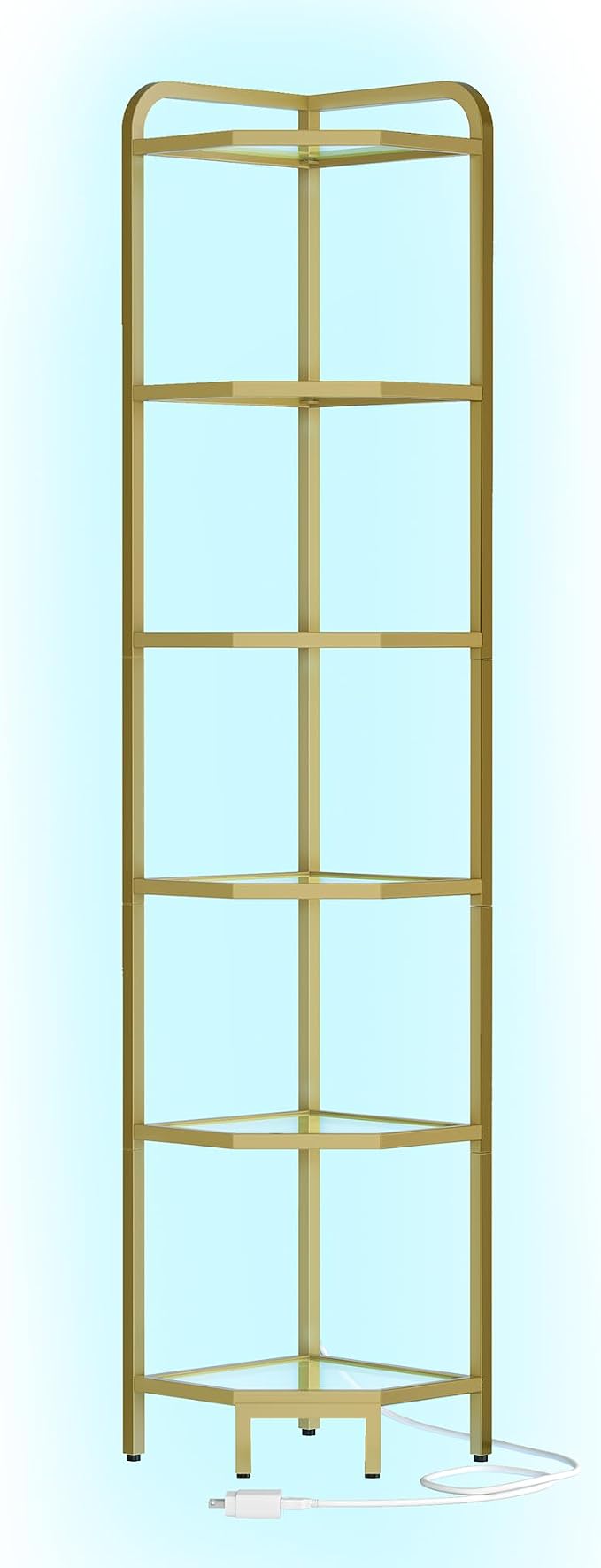 Hzuaneri Corner Shelf with LED Lighting, 6-Tier Glass Bookshelf | Steel Frame, Tempered Glass, Modern Style Corner Shelf, Suitable for Living Rooms, Bedrooms and Games Rooms CS09699G