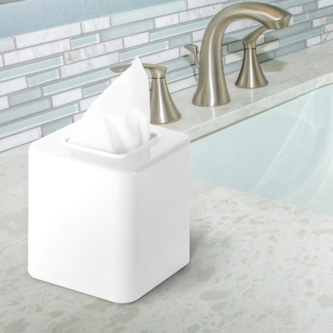 Youngever 2 Pack Tissue Box Covers, Plastic Square Tissue Box Holders, Square Napkin Box Holders (White)