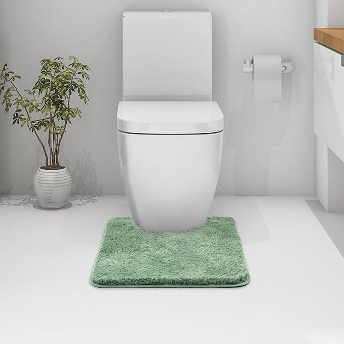 MIULEE Sage Green Microfiber Toilet Bath Rug U-Shaped Contour 20x24 Inch | Absorbent, Non Slip, Quick Dry, Fluffy Bath Rugs for Bathroom Floor Tub Showers, Machine Washable
