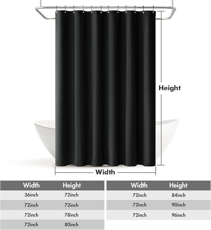 MIULEE Linen Fabric Shower Curtain Black W72*L72 12 Metal Hooks | Washable, Modern, Heavy Duty, Shower Curtain Set, Waterproof Thick Cloth Shower Curtains, Bathroom Bathtub