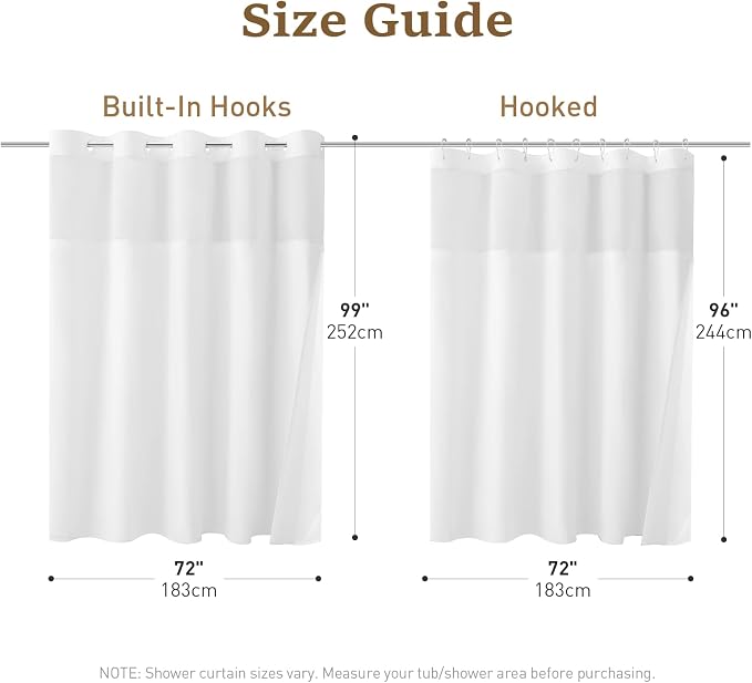 72x99 Ringless Linen Textured Shower Curtain with Snap in Liner, White | Extra Long Size, 3 in 1 Durable Fabric Shower Curtain, Removable Liner, Waterproof & Washable, Mesh Top Window, Easy Setup