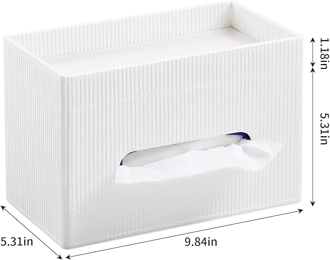 Rectangular Tissue Box Cover PU Leather Tissue Box Holder Rectangle | Magnetic Closure, Storage Tray, For All Full-Size Rectangular Tissue Box, For Bathroom NightStands Office Desk Decorative