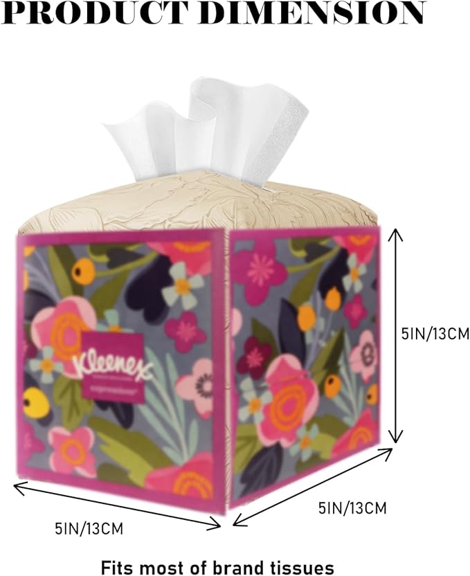 Tissue Box Holder Cover Square Tissue Cube Cover PU Leather Tissue Organizer with Bottom Belt for Bathroom, Tabletop, Kitchen, Night Stands, Office, Home, Car (1, SoftBeige)