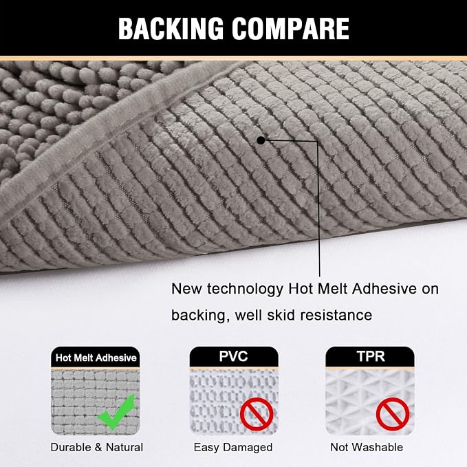 H.VERSAILTEX Bath Mat for Bathroom Non Slip Luxury Chenille Ultra Soft Bath Rugs 24x36 Absorbent Non Skid Shaggy Rugs Washable Dry Fast Plush Area Carpet Mats for Indoor, Bath Room, Tub - Dark Grey