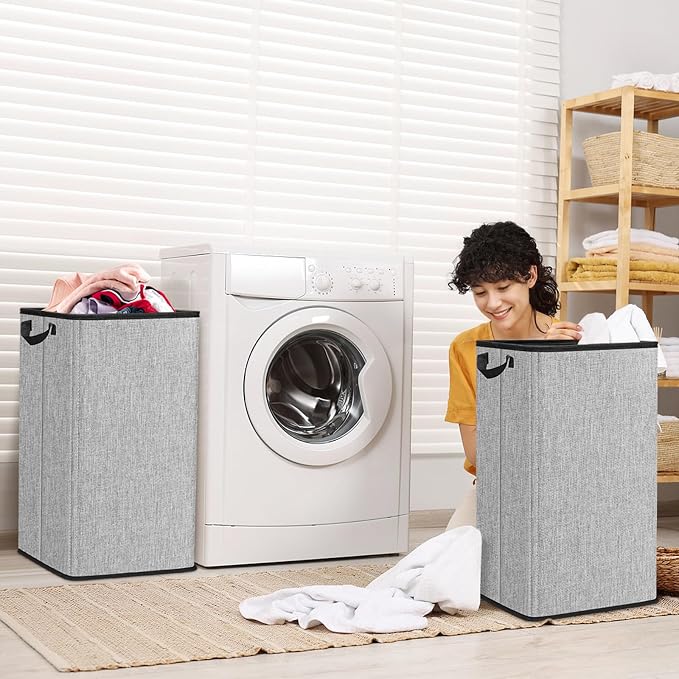 Large Laundry Basket, 80 L Collapsible Tall Hamper with Handle Grey | Dirty Clothes Hamper for Bedroom, Rectangular Sturdy Laundry Basket for College, Dorm, Towels, Toys
