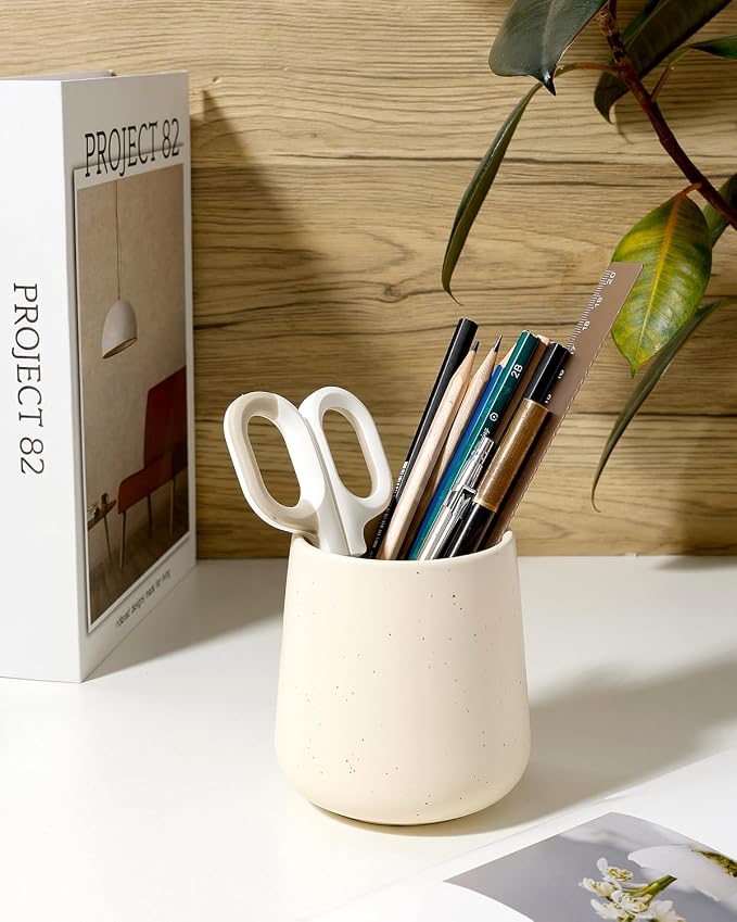 BosilunLife Ceramic Toothbrush Holder (Apricot, Rounded Base)