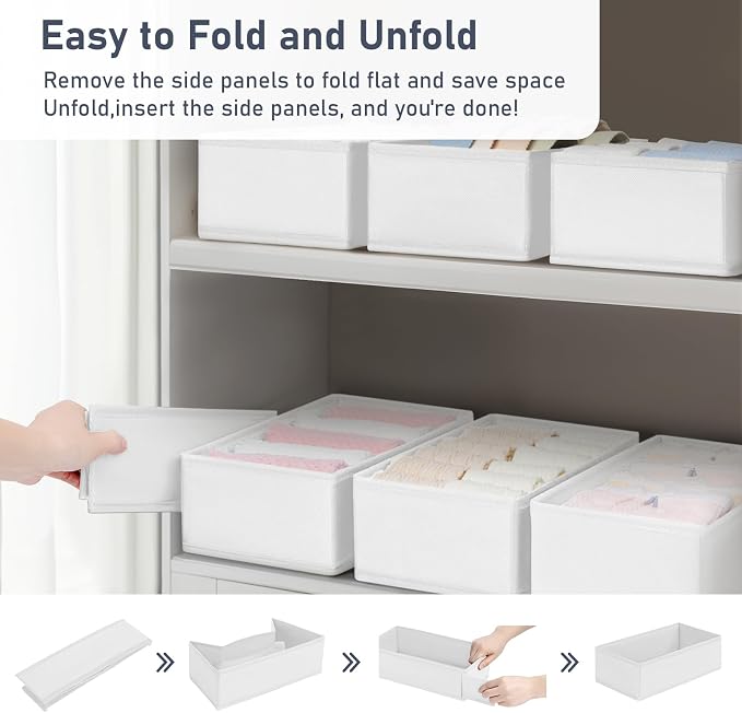 DIMJ Drawer Organizer Clothes - Underwear Organizer Small Sock Organizer Box Dresser Organizer,Drawer Dividers for Baby Clothes,Bra,Socks, Belt, Tie, Set of 9,White