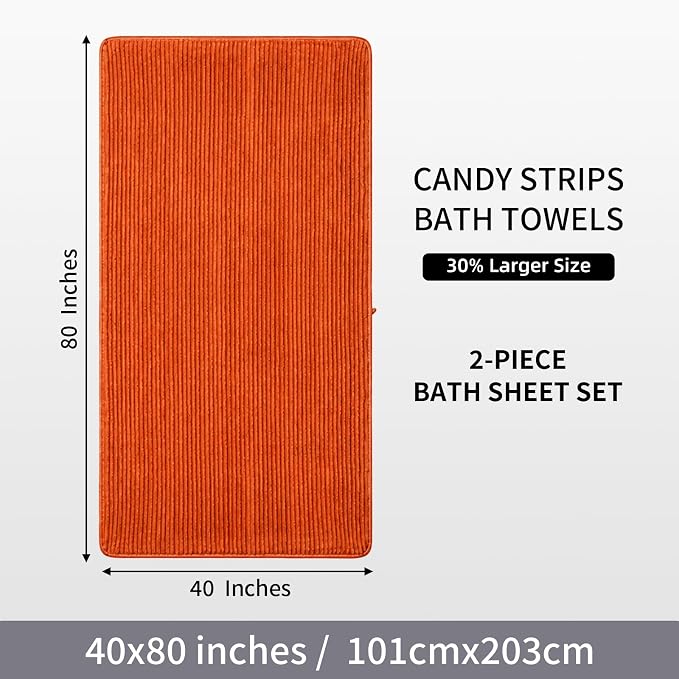 2 Piece Bath Sheets, 40"x80" Bath Towels, Burnt Orange | Extra-large size, Quick dry, Highly Absorbent, Lint Free,shower towels for bathroom gym spa,Big and Tall users
