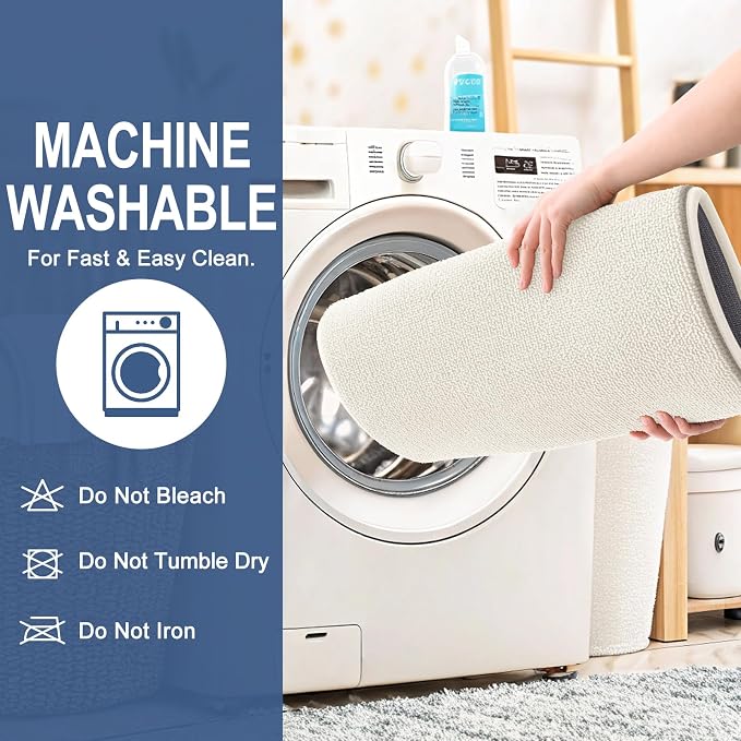 OLANLY Memory Foam Bathroom Runner Rugs 70x24, Absorbent Long Mat, Ivory | Soft Quick Dry Bath Rugs, Non-Slip Carpet, Machine Washable Mat for Bathroom Floor, Tub and Shower, Home Decor Accessories