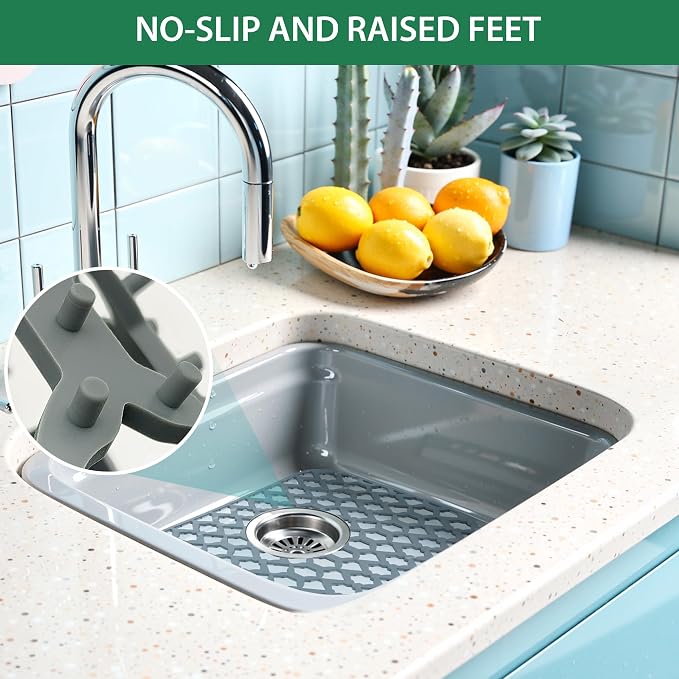 Sink Protectors for Kitchen Sink 13x11 &16x12 & 18x16 & 19x14 & 21x16 & 22x13 & 24x13 & 25x16 & 26x14 & 28x14 & 30x16, Silicone Sink Mat Grid (14"x12",2 Packs)