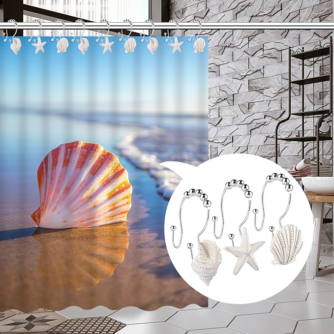 Decorative Shower Curtain Hooks,12 Pcs Seashell Double Shower Curtain Hooks | Decorative Shower Curtain Hooks,12 Pcs Seashell Double Shower Curtain Hooks