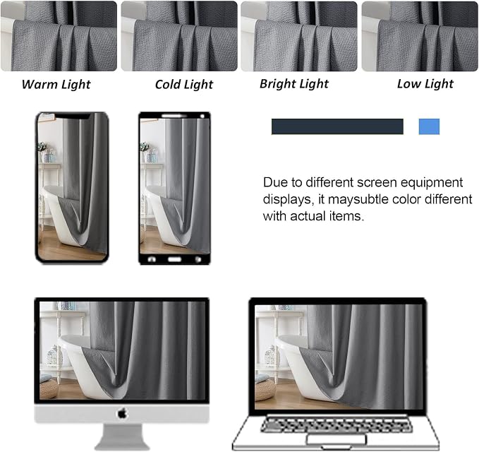 Grey Shower Curtain for Bathroom 78 Inches Eatra Long, Elegant 3D Embossed Textured Cloth Waffle Shower Curtain, Modern Luxury Hotel Style, Water Repellent, Machine Washable, 54X78, Grey
