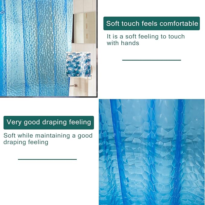 Blue Shower Curtain Liner, 100% Waterproof EVA 3D Shower Curtains with 3 Duty Heavy Bottom Magnets and 12 Rust Proof Grommets, 72x72 Weighted Shower Liner for Shower Stall, Bathtubs