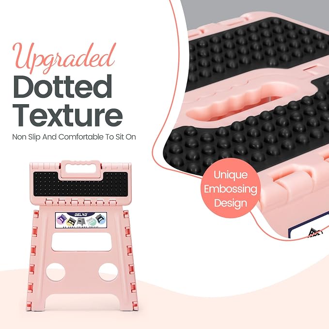 Delxo Folding Step Stool 13 Inch,300 Lbs Step Stool for Adults Pink | Foldable Step Stool 13",Non-Slip Foot Stools with Handle,Lightweight Collapsible stools for Kitchen,Bathroom,Bedroom,Garden