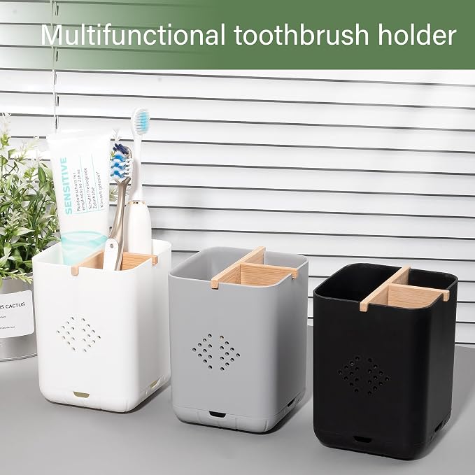 Toothbrush Holders for Bathrooms, Electric Toothbrush Holder, Black | Toothbrush and Toothpaste Organizer for Bathroom Countertop, 3 Slot Vanity Storage