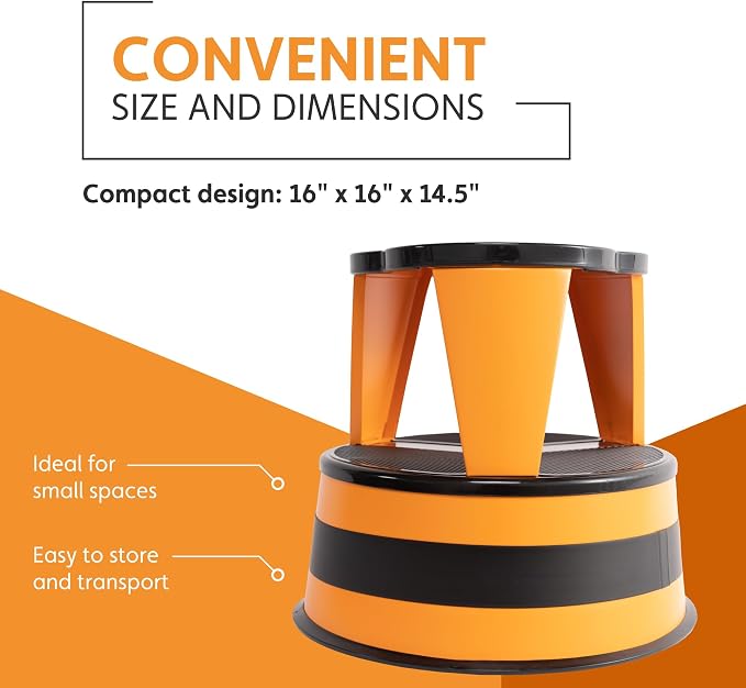 Cramer Kik Step Steel Step Stool - Two Step Stool, Holds 350 lbs (Orange)