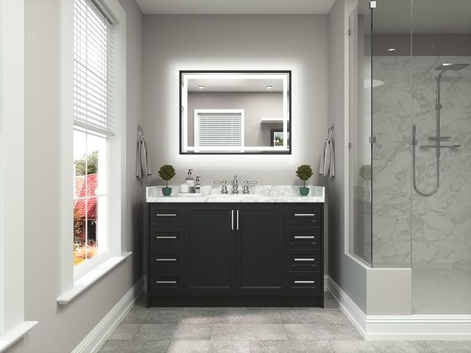 40 x 30 Bathroom Mirror Brushed Black Metal Frame Frontlit & Backlit Vanity Mirror 3 Colors White/Warm/Natural Stepless Dimmable Anti-Fog Bathroom Mirrors for Vanity Wall-Mounted