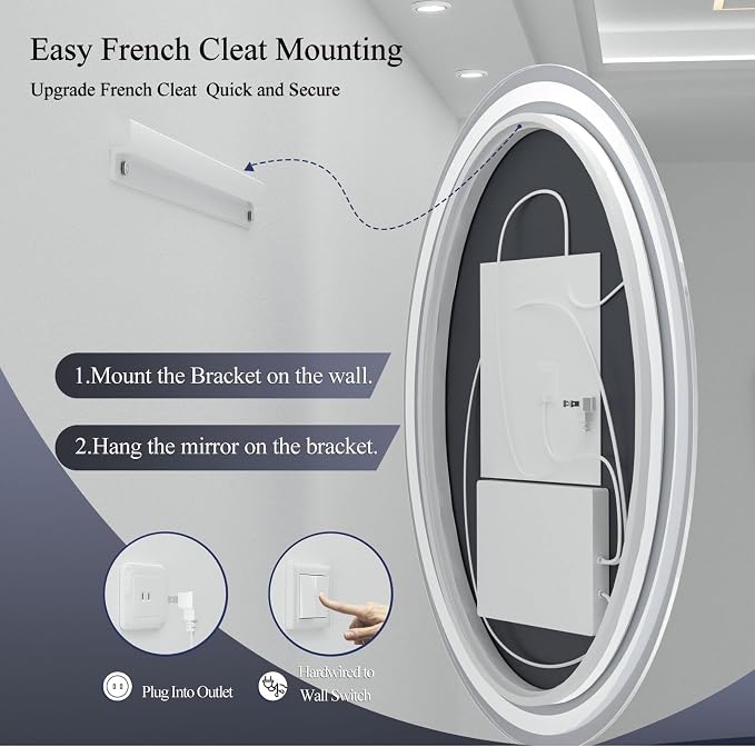OKPAL Oval LED Mirror for Bathoom 40X24, Oval Bathroom Mirror with Lights, Dimmiable Lighted Vanity Mirror, Anti-Fog, Shatter-Proof, Memory, 3 Colors (Front Lights + Backlit)