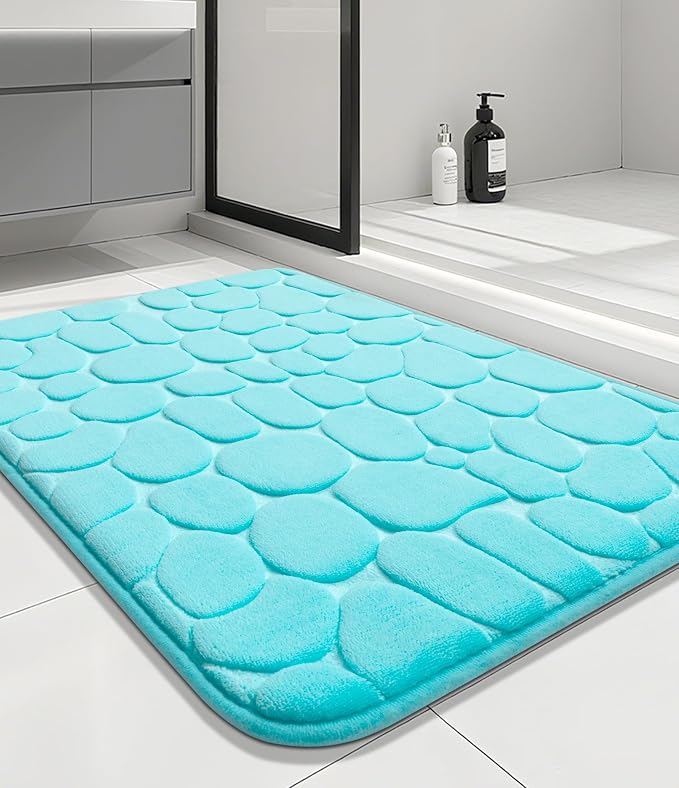 Memory Foam Bath Mat Cobblestone Bathroom Rugs Super Water Absorbent Bath Mats for Bathroom Machine Washable Bath Rugs(24 x 36,Teal)